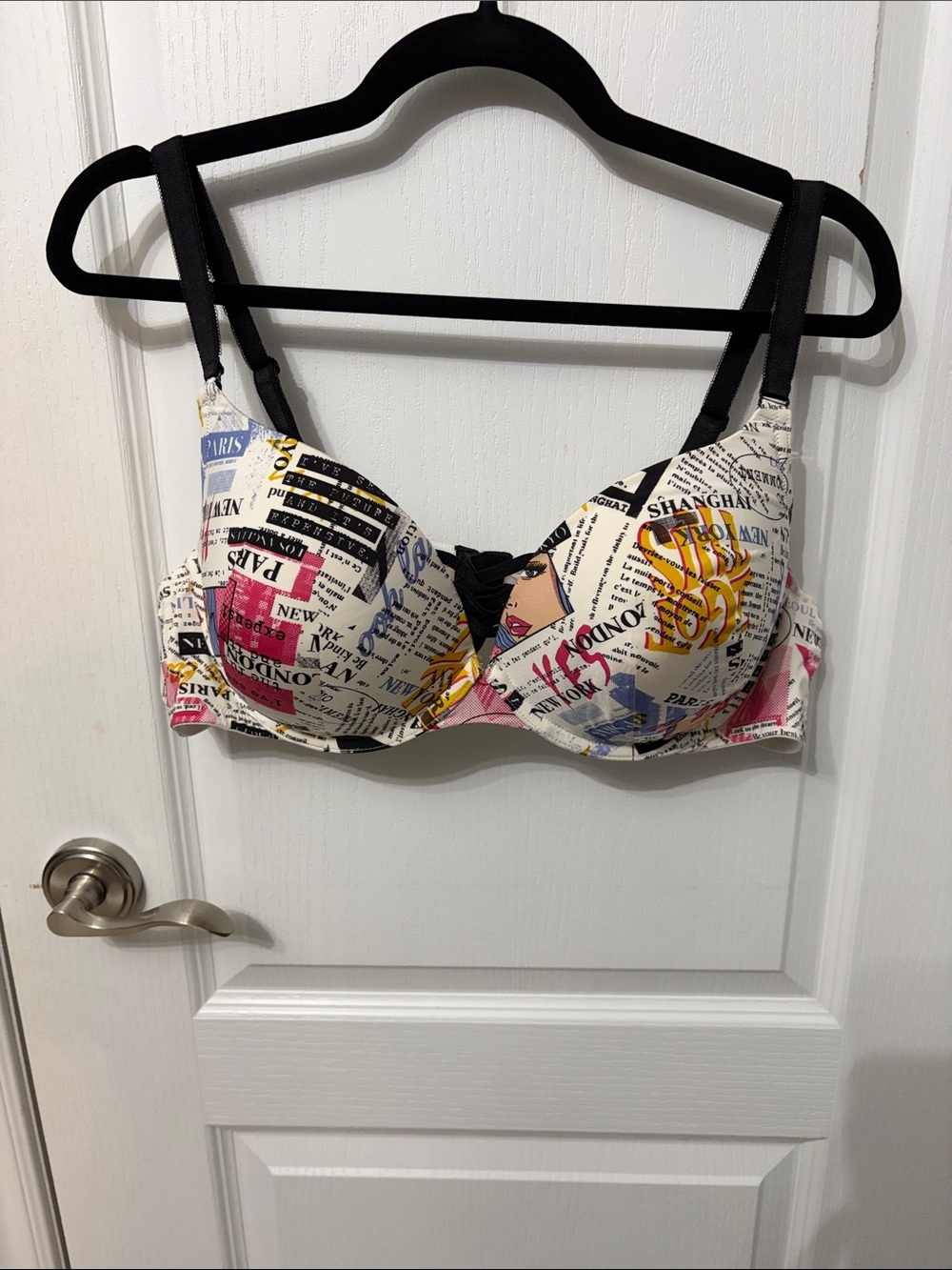 Torrid Printed Newsprint Push-Up Bra with Black Straps